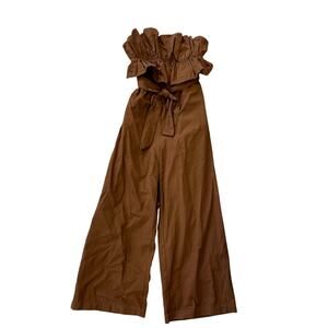NWT Velvet Fray Boutique Brown Ruffle Strapless Jumpsuit Large